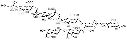 GT1c神经节苷脂类糖, GT1c Ganglioside sugar, Galβ1-3GalNAcβ1-4(Neu5Acα2-8Neu5Acα2-8 Neu5Acα2-3)Galβ1-4Glc , C59H93N4O45Na3 , 货号：GLY101