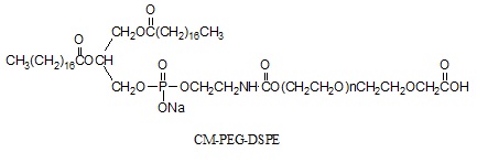 CM-PEG-DSPE Laysan 乙酸-PEG-二硬脂酰基磷脂酰乙醇胺 CM-PEG-DSPE,是一侧是乙酸,另一侧是DSPE(二硬脂酰基磷脂酰乙醇胺)的双官能团聚乙二醇。聚乙二醇羧酸可以通过多肽偶联剂,例如NHS,DCC和EDC,与含胺基官能团反应,通常需要被NHS酯激活。聚乙二醇磷脂脂质体材料,可用于药物输送、基因转染和疫苗传递。聚乙二醇化磷脂能显著改善血液循环时间和稳定封装药物,还可用于靶向给药通过修改与目标表面配体如抗体、多肽