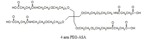 Laysan 四臂-PEG-丁二酸单酰胺酯 4 arm-PEG-ASA，是一种多臂聚乙二醇羧酸试剂，在PEG两侧和羧酸基团中间有C3酰胺基团连接。聚乙二醇羧酸可以使氨基与肽偶合试剂反应，例如NHS 和DCC, EDC。