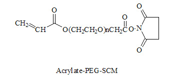 丙烯酸酯-PEG-琥珀酰亚胺乙酸酯 Acrylate-PEG-SCM (ACRL-PEG-SCM)，是两端分别包含丙烯酸酯基团和琥珀酰亚胺基团的异双官能团聚乙二醇，丙烯酸基团用于制备聚乙二醇水凝胶，N-羟基琥珀酰亚胺 (NHS) 活性酯可以和赖氨酸的胺基团在温和的反应条件，形成生理稳定的酰胺键。