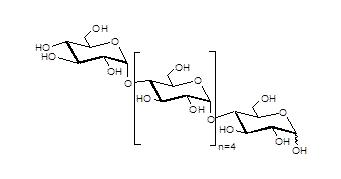 麦芽六糖 (Maltohexaose)由α(1-4)链接D-葡萄糖单体和痕迹量的(1-6)链接葡萄糖缩合组成，聚合度为6。CASN：34620-77-4，货号：GLU316